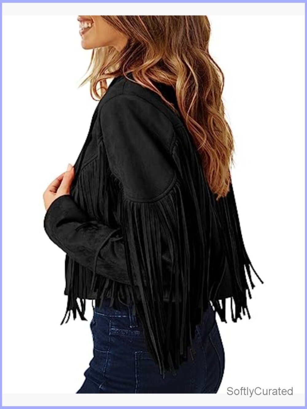 Fringe Faux Suede Leather Motorcycle Cropped Jacket Coat - Picture 5 of 7